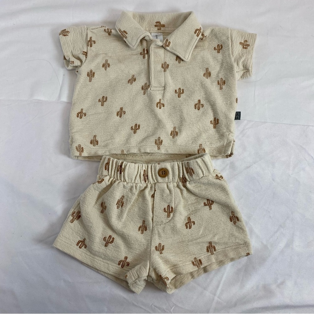 Modern Moments by Gerber Baby Cactus Polo Top & Shorts Set – Size 3–6M
